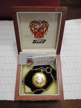 9506134 Tissot Pocket Watch Chs And Fils Depuis 1853 Swiss Made Gold Case Chain Wooden Box