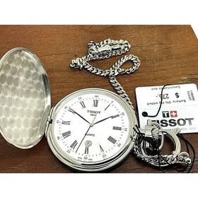 T83655313 Tissot Pocket Watch Savonnette Swiss Quartz White Dial Date 48.5mm