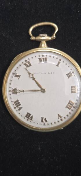 43411 Touchen And Co Pocket Watch 19 Jewel 18k Gold Platinum Back Not Running