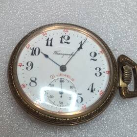 291665 Trans Pacific 1886 21 Jewels Pocket Watch Keystone Yellow Gold White Dial