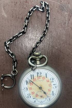 1913 Union Holgere 3830 Horlogere Pocket Watch With Chain Looks Silver Signed Not Working