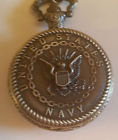 United Emblem Push Open States Button Chain Bronze Watch Navy Pocket