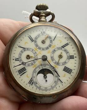 1890ish Unkown - German Maker Triple Calendar Moonphase Pocketwatch Silver Marked Check It Out