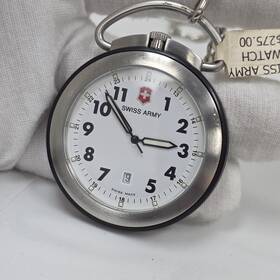 24628 Victorinox Swiss Army Pocket Watch With Chain Stainless Steel New Battery