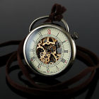 Vintage Mens Steel Dial Mechanical Pocket Chain Skeleton Steampunk Watch Roman