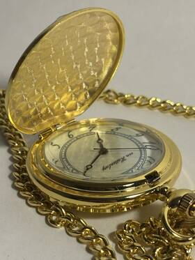 Om24-14 Von Hattenberg Vintage Full Hunter Quartz Pocket Watch 14 Inch Chn Needs Battery