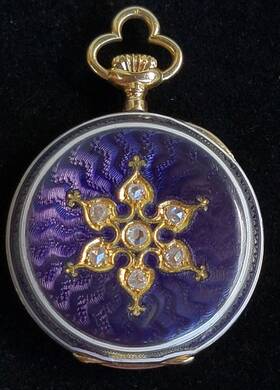 503875 Vulcain Antique 18k Gold Diamond Enamel Pocket Watch Pendant Estate Jewelry