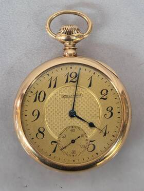 031922 Waltham Beautiful Solid 14k Gold 25s Pocket Watch With Dial Runs Great