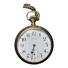 15063430 Waltham Mass Model 1899 Size 16 Open Face Crescent Pocket Watch 21 Jewel And Chain