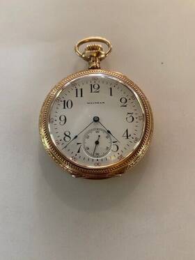 1668939 Waltham Antique Pocket Watch Cresent 14k Gold Plate