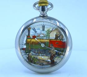 1900 Waltham 1843 Color Train Engine Dial Gr 18 Mod Pocket Watch 18s 7j Runs