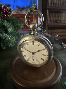 1881-82 Waltham Broadway 18s Coin Silver With Key And Display Pocket Watch Holder