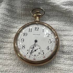 18873770 Waltham Gold Filled Yellow Pocket Watch Mechanical Arabic Numerals Seconds Hand