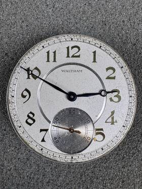 1924col.b Waltham 1924col 1235 Movement Double Sunk Dial 12s Antique 17j Open Face