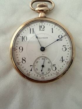 20472178 Waltham 17 Jewels Gold Filled Open Face Mechanical Pocket Watch Arabic Numerals