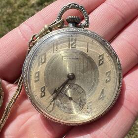 25597376 Waltham Vtg 1926 14k White Gold Pocket Watch 12s 21 Jewels Chain Rare