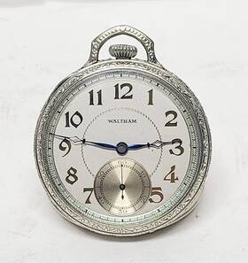 26810863 Waltham Vtg 1928 14k White Gold Filled Pocket Watch 17 Jewel Runs
