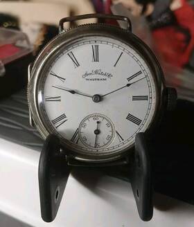 3582697 Waltham Antique American Pocket Watch Modified Dueber Silverine Case - Working