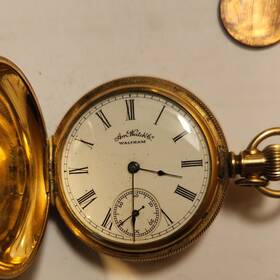 3970925 Waltham Yellow Gold Vintage Pocket Watch Full Hunter Roman Dial Mechanical White