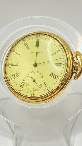 4229160 Waltham Antique Mass.mechanical Open Face Railroad Pocket Watch . 10k Gf