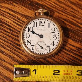 4259644 Waltham Pocket Watch Grade 610 Gold Filled Open Face White Arabic Dial Manual