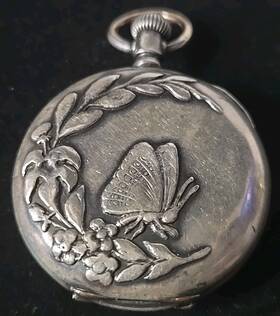 4400891 Waltham Antique 1890 Seaside Sterling Silver Ladies Pocket Watch Working Art Nov