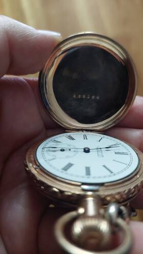 489164 Waltham 1870 Pocket Watch #489164 Gold Toned Hunter Case Not Running With Chain