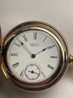 4984448 Waltham Pocket Watch Us 7j 14k Gf Full Hunter Pendant Set Wind S/n C1891