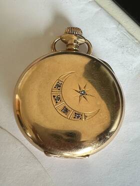 542210 Waltham Antique Pocket Watch 14k Gold Hunter With Diamonds Running All Original