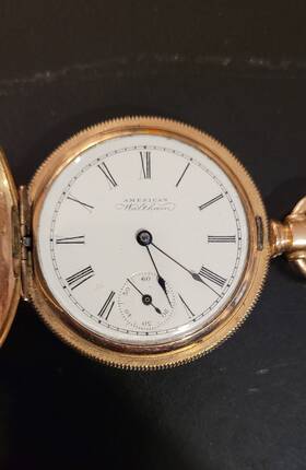6142888 Waltham Antique 1892 American Pocket Watch 14k Gold Case 36mm