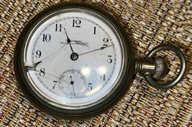 6255522 Waltham Antique American Watch Co Open Face Broken Crystal- Not Working