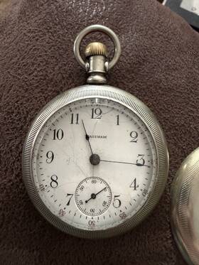 626978 Waltham Silver Open Face Mechanical Pocket Watch Arabic Numerals Vintage