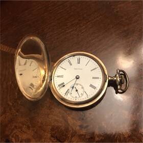 7804990 Waltham Full Hunter Gold Filled Pocket Watch Roman Numerals Mechanical