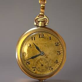 Waltham 8159355 Gold Filled Yellow Open Face Pocket Watch Manual Chain 1910s