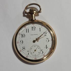 909416 Waltham Gold Filled Open Face Pocket Watch Mechanical Arabic Numerals