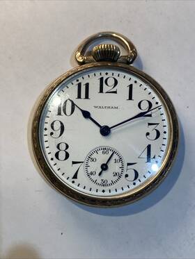 Adj5p Waltham 1906 19 Jewel Riverside Railroad Pocket Watch 10k Rgp Case Runs