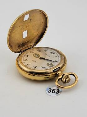 G880 Waltham Rare 17j Antique France Gold Plated Pocket Watch W Date And Day. Works