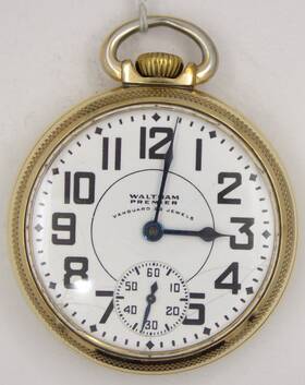 K205 Waltham 1941 Premier 23 Jewel Railroad Pocket Watch In 10k Gold Filled Case