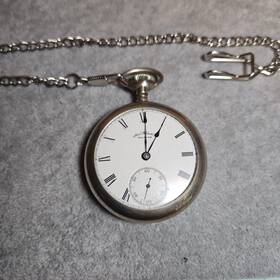 1884-1887 Waltham Watch Company Antique American Pocketwatch With Gun Metal Blue Hands W Chain