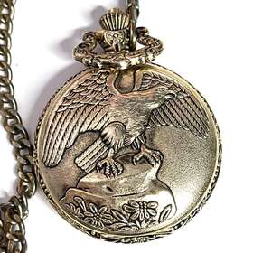 Watch-it 881708125765 Eagle Pocket Gold Tone Quartz Japan Movement W-chain Untested