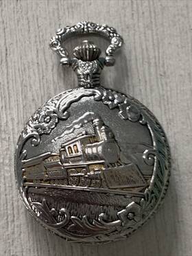 Mln3212 Watch-it Quartz Pocket Locomotive Steam Train Silver Tone