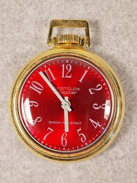 40033 Westclox Vintage Scepter Pocket Watch Shock-resistant Usa Red Dial Works