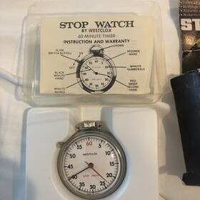 43361 Westclox Vintage Pocket Stop Watch White Dial Red Second Hand Usa