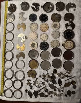 51203a Westclox Large Watch Parts Lot Movements Dials Cases/backs Ingersoll New Haven