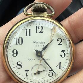 58017y Westclox Brass Gold Polished Open Face Pocket Watch Arabic White Manual