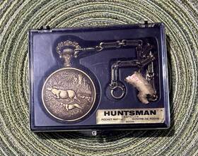 663250 Westclox Vintage Huntsman Pocket Watch Brass Deer Stag Dogs Hunter Rifle