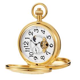 Mw1882-gold Whodoit Engraved Digital Gold Arabic Numerals Dial Steampunk Mechanical Pocke