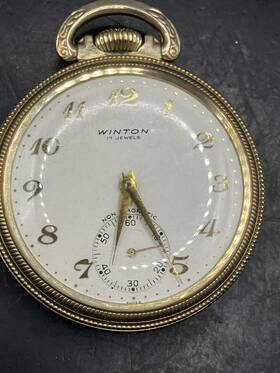 812-17 Winton Vintage 17 Jewel 10k Rolled Gold Plated Pocket Watch Runs