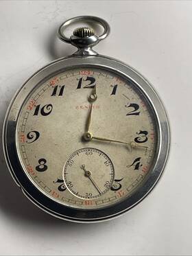 18-28-3t Zenith Pocket Watch Swiss 15j Manualwind Cal. S/n 1396077 C.1913 Silver