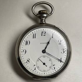1850619 Zenith Pocket Watch Swiss Open Face Sterling Silver 49mm S/n